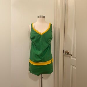 Vintage Barbara Nan Green and Yellow Two Piece Swim Short and Tank Set